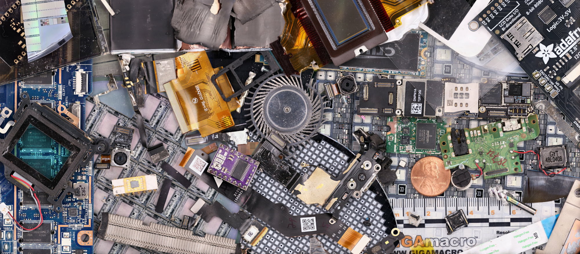 A gigapixel composition of circuit boards, microchips and mechanical components